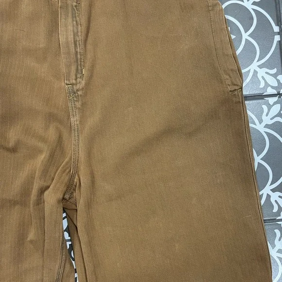 FREE PEOPLE Hunter Denim Slouchy Overalls In Khaki Over-Dye